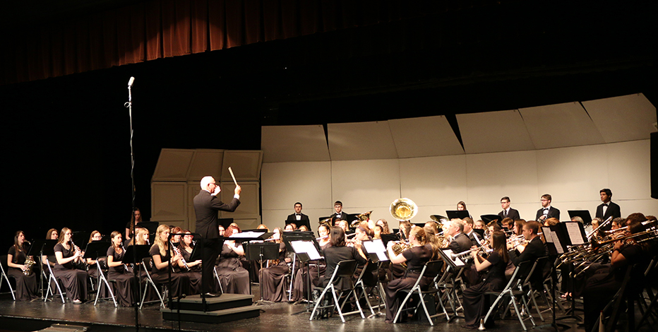 The Mount Mercy band performing at a concert