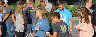 Students and people outside.