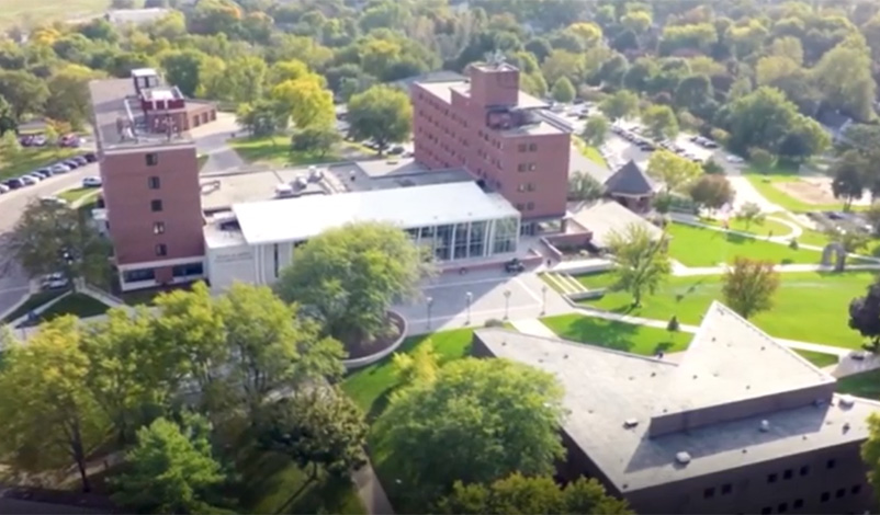 An areal image of campus from Warde Hall
