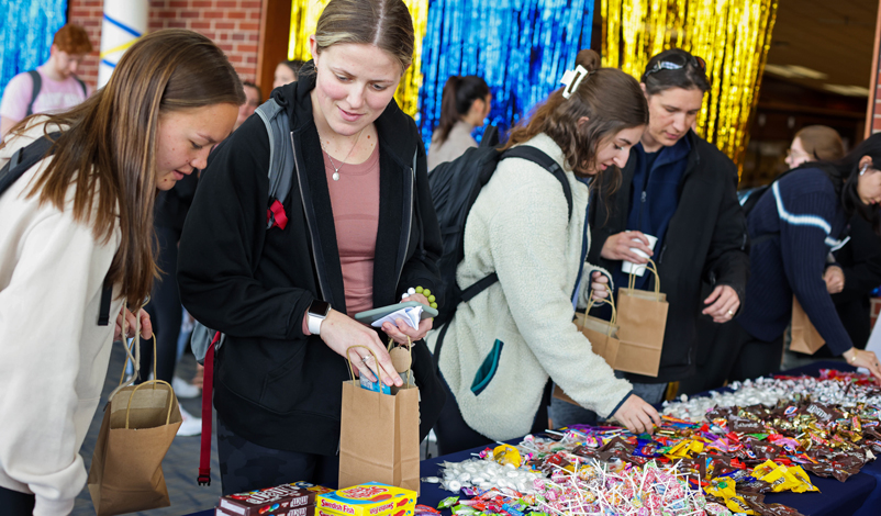 students picking out candy