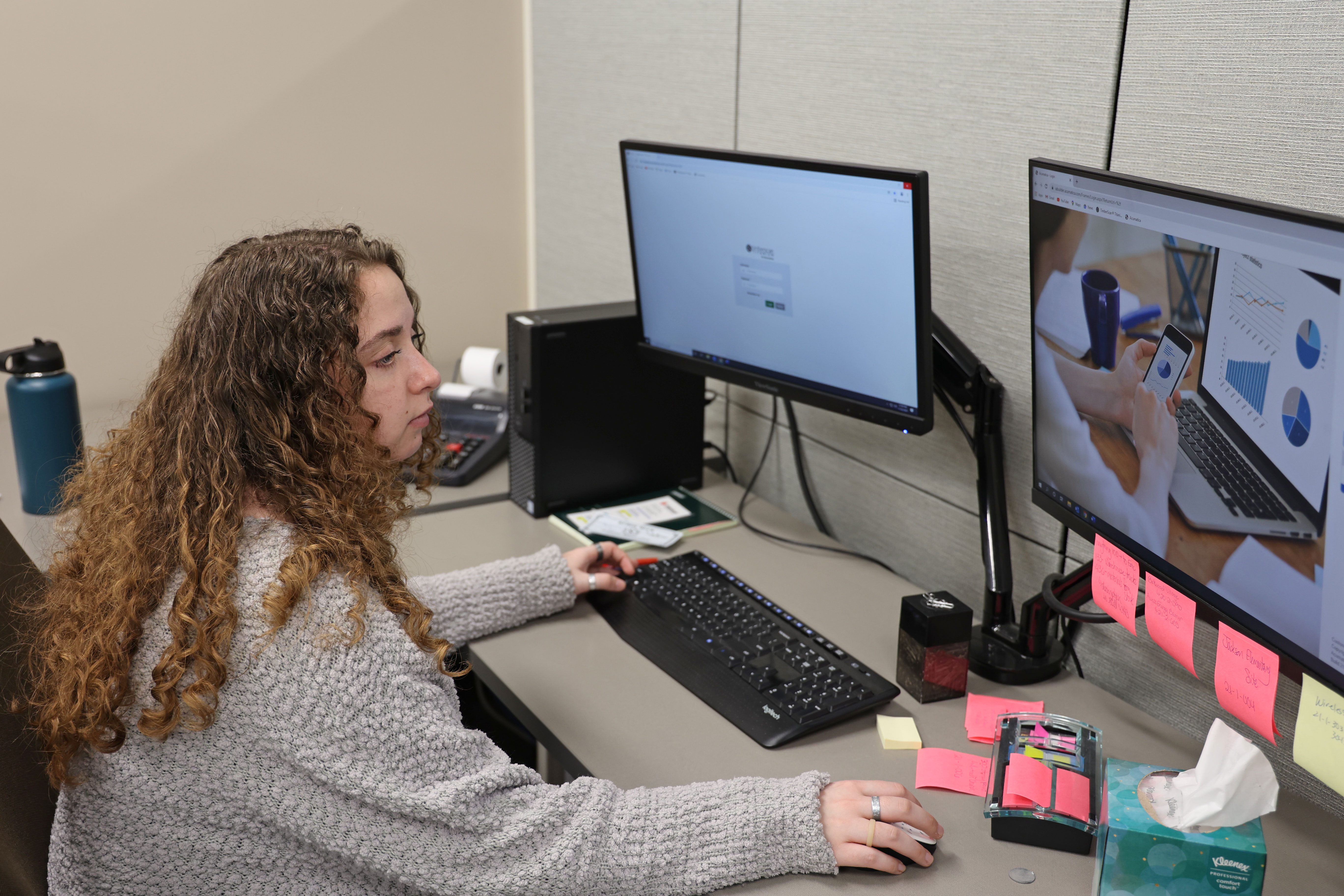 Faith working at her office space