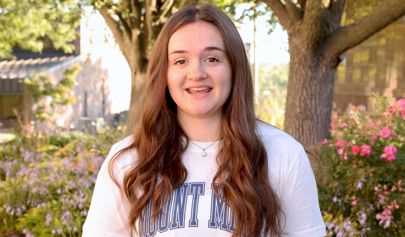 Lauren Imhoff on the Rohde Family Plaza at Mount Mercy