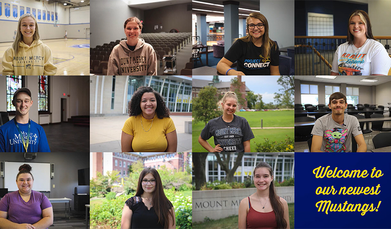 A collage of photos of all of the new students featured in this video with the text, "Welcome to our newest Mustangs!"