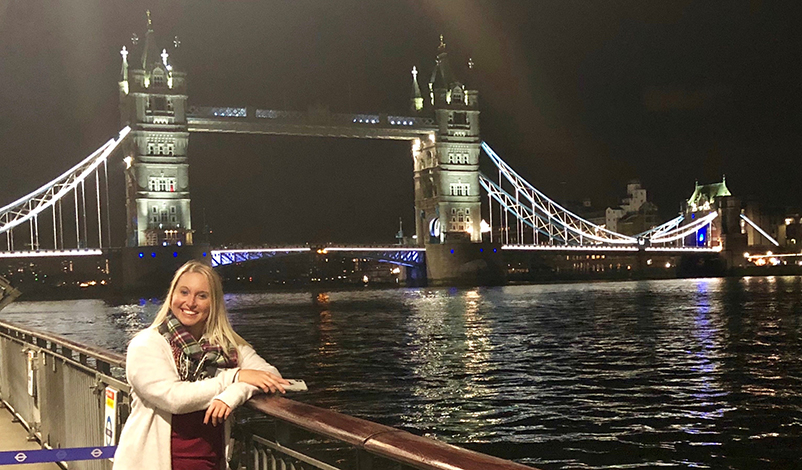 Courtney Rust '16, '19 MSN at the London Bridge