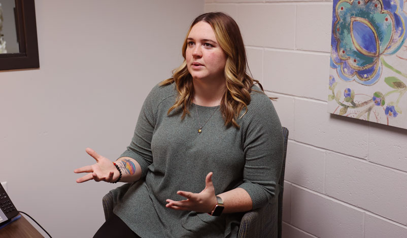 vanderlinden in the crst mount mercy university graduate center talking in the therapy room