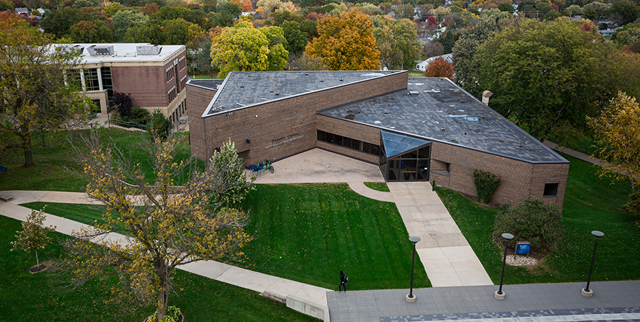 An aerial photo of Donnelly Center at Mount Mercy University