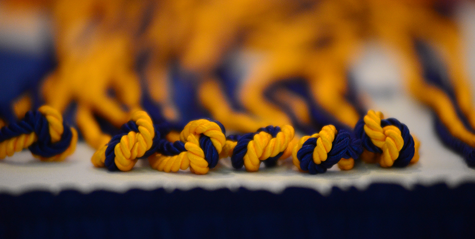 A close-up of honors cords at Honors Convocation